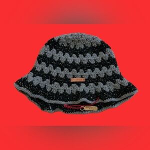 Handmade wool blend gray, black and gold crochet bucket hat